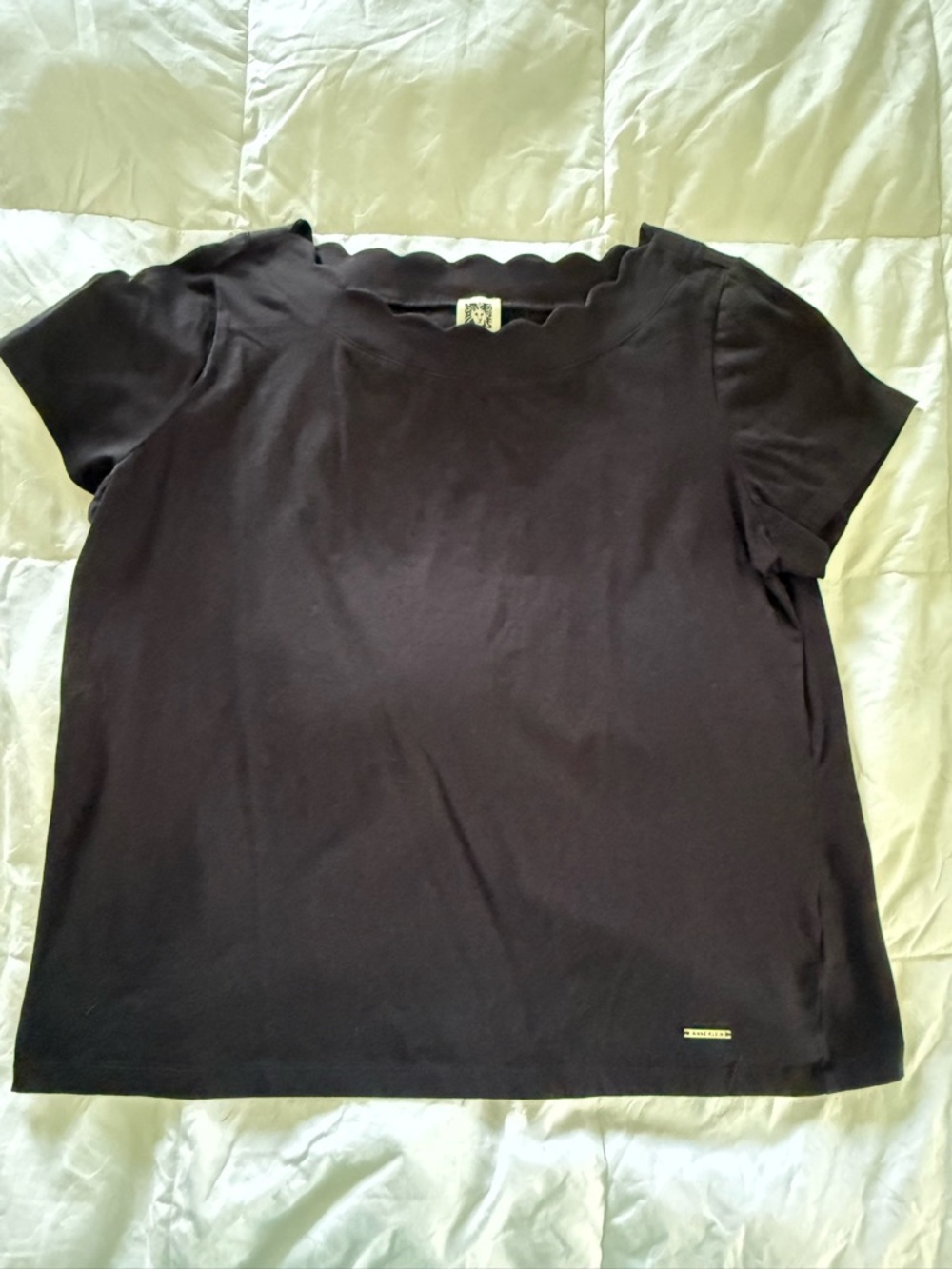 Anne Klein Black Short Sleeve Scallop Neck Tee
